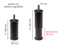 Set 4 picioare de mobilier reglabile IPEA - Înălțime 100-145 mm, extensie 45 mm - Picioare negre - Bucătărie, canapea, dulap 3