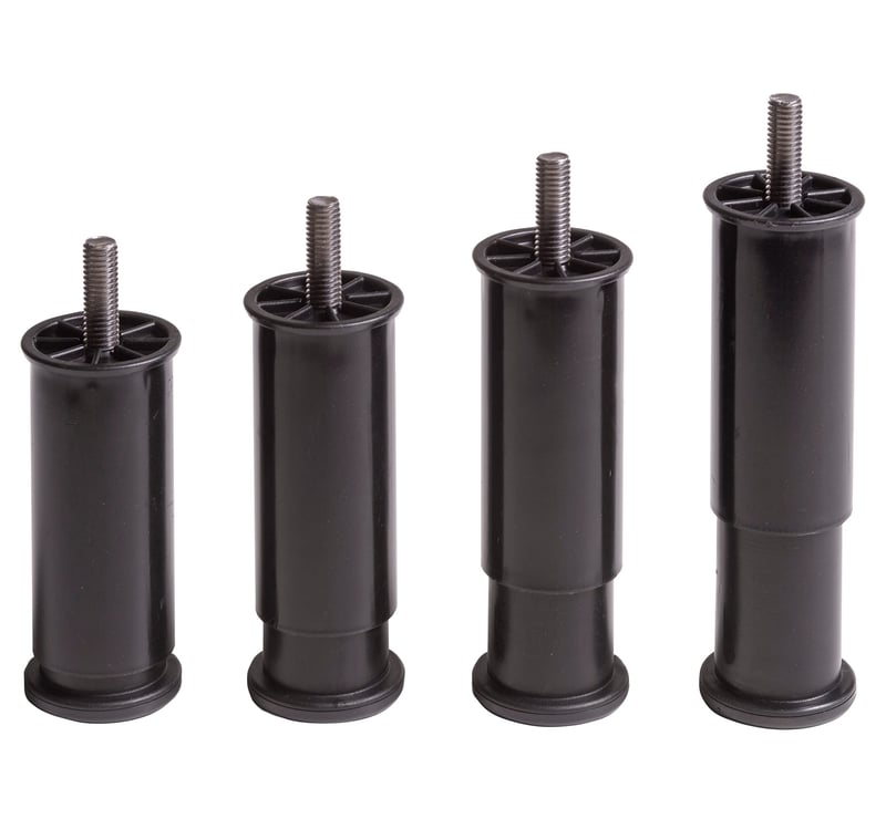 Set 4 picioare de mobilier reglabile IPEA - Înălțime 100-145 mm, extensie 45 mm - Picioare negre - Bucătărie, canapea, dulap