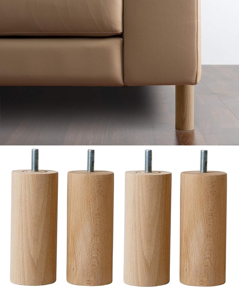 IPEA 4 bucăți picioare mobilier din lemn, înălțime 100 mm, pentru canapea, fotoliu, dulap, formă cilindrică, natur