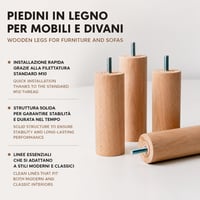 Súprava drevených nábytkových nôh IPEA pre pohovky a skrine – výška 140 mm – 4 ks surové drevené nohy pre kreslá a nábytok – skrutka M10 – minimalistický dizajn 4