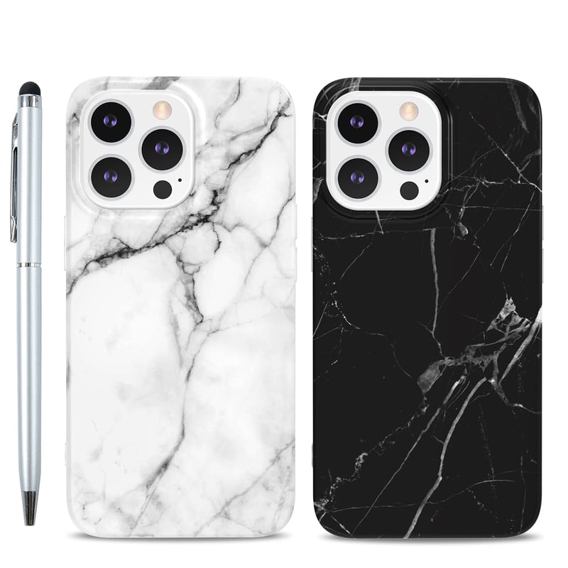 Silikonska maskica s mramornim uzorkom za iPhone 13 Pro Duo - crno-bijela