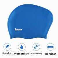 Cască de înot din silicon ipow pentru păr lung, pentru copii și fete - Cască de baie albastru-argintiu pentru înot 4