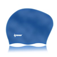 Cască de înot din silicon ipow pentru păr lung, pentru copii și fete - Cască de baie albastru-argintiu pentru înot 1