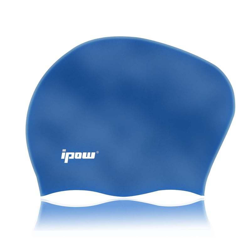 Cască de înot din silicon ipow pentru păr lung, pentru copii și fete - Cască de baie albastru-argintiu pentru înot