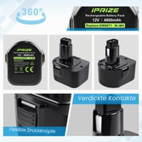 iPrize Acumulator de schimb Ni-MH 12V 4800 mAh pentru DeWalt DC9071 DE9071 DW9072 DE9074 DE9501 DW9071 DE9037 DE9072 152250-27 397745-01 4