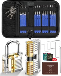 IPSXP Zárnyitó Készlet 17 Eszközzel - Átlátszó Gyakorló Zárakkal és Bőr Táskával - Profi Lockpick Szett Lakatosoknak, Kezdőknek és Szakember 1