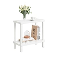 IRCPEN LET511W Drevený príručný stolík, 2-úrovňový konferenčný stolík, nočný stolík, biely, 60x30x58 cm, s úložným priestorom, do obývačky, spálne, na balkón, obdĺžnikový 8
