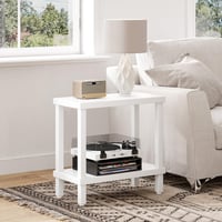 IRCPEN LET511W Drevený príručný stolík, 2-úrovňový konferenčný stolík, nočný stolík, biely, 60x30x58 cm, s úložným priestorom, do obývačky, spálne, na balkón, obdĺžnikový 6