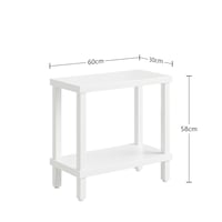 IRCPEN LET511W Drevený príručný stolík, 2-úrovňový konferenčný stolík, nočný stolík, biely, 60x30x58 cm, s úložným priestorom, do obývačky, spálne, na balkón, obdĺžnikový 9