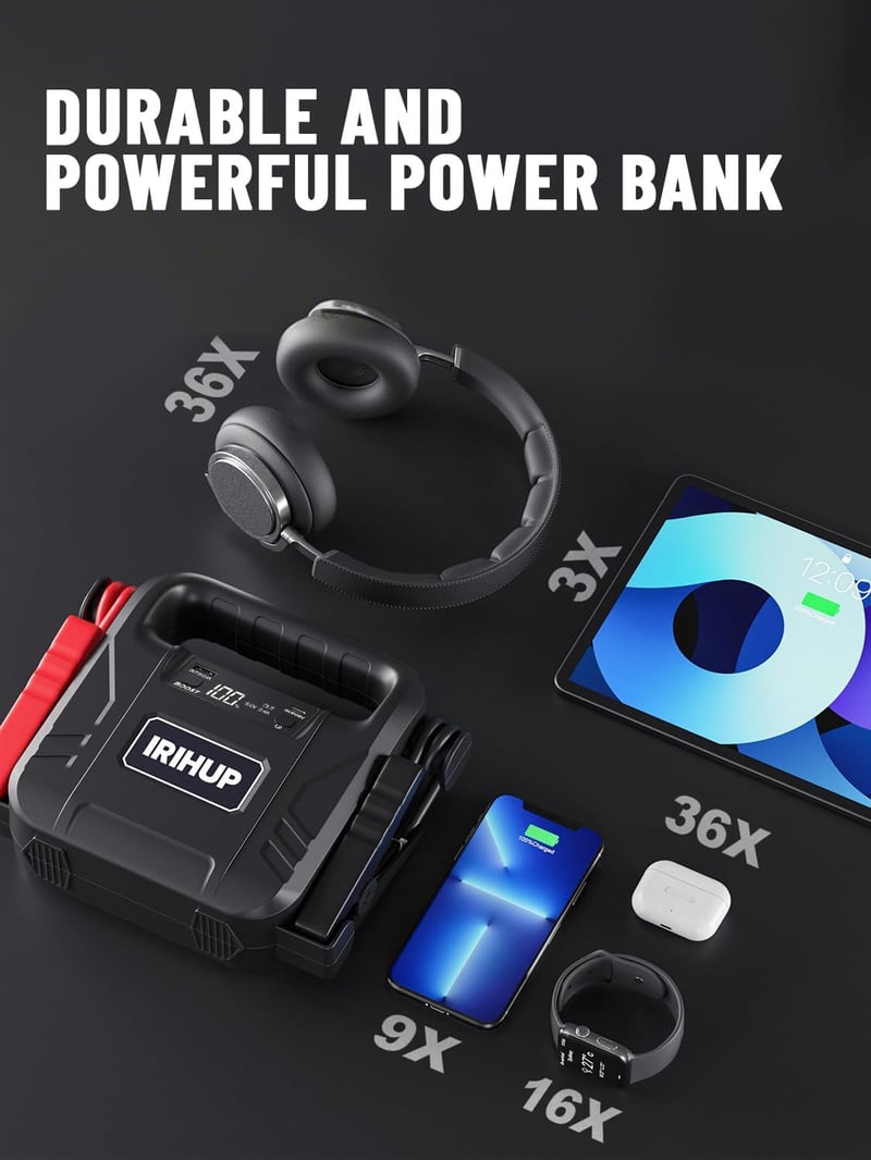 IRIHUP 4000A Autó Indítóakkumulátor 12V Hordozható Jumper Starter USB Töltő