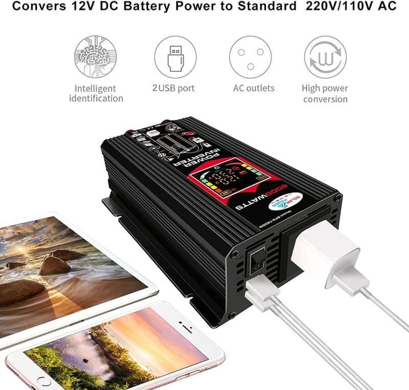 Iriisy 6000W Autós Feszültségátalakító 12V 220V Inverter 2 USB Porttal Lakóautóhoz Hűtőszekrényhez Számítógéphez