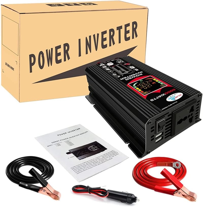 Iriisy 6000W Autós Feszültségátalakító 12V 220V Inverter 2 USB Porttal Lakóautóhoz Hűtőszekrényhez Számítógéphez