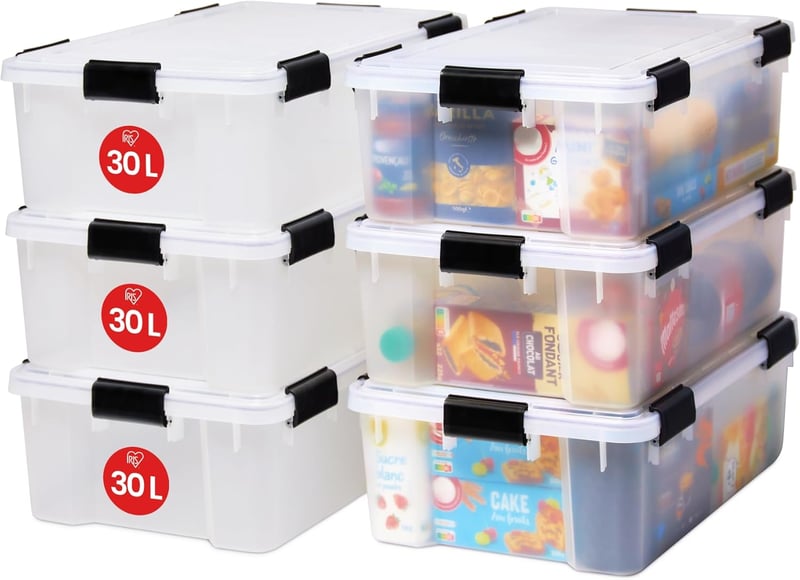 Iris Ohyama 30L Légmentes Tárolódoboz Szett 6 db Záródugóval Átlátszó Stackable - 30L / Set van 6, Transparant