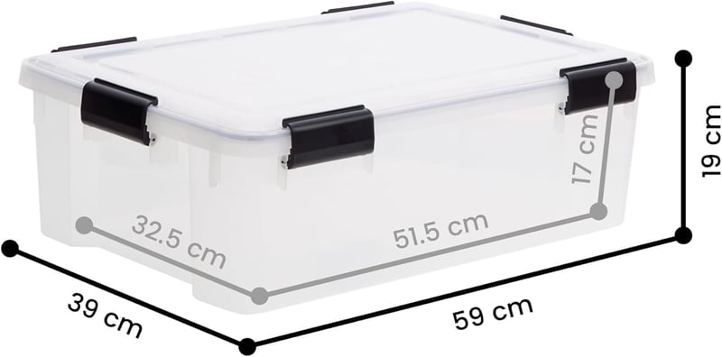 Iris Ohyama 30L Légmentes Tárolódoboz Szett 6 db Záródugóval Átlátszó Stackable - 30L / Set van 6, Transparant