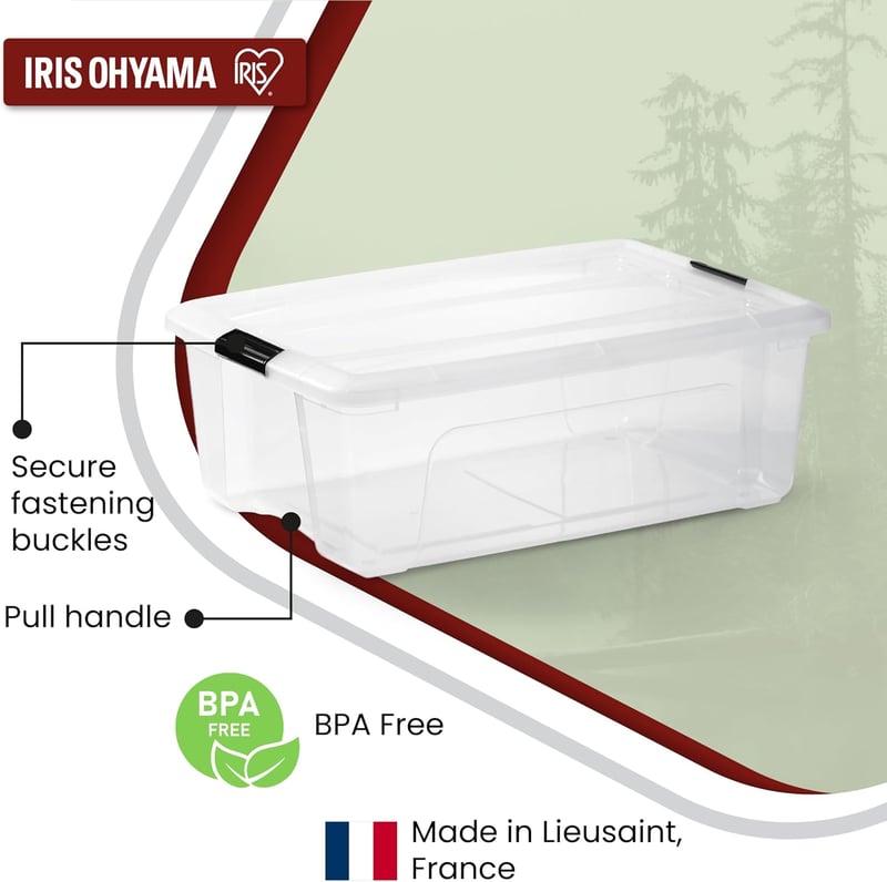 Iris Ohyama 30L Tárolódoboz Fedéllel 6 db Szett, Átlátszó, Ruhaneműtartó