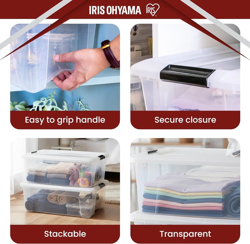 Iris Ohyama 30L Tárolódoboz Fedéllel 6 db Szett, Átlátszó, Ruhaneműtartó
