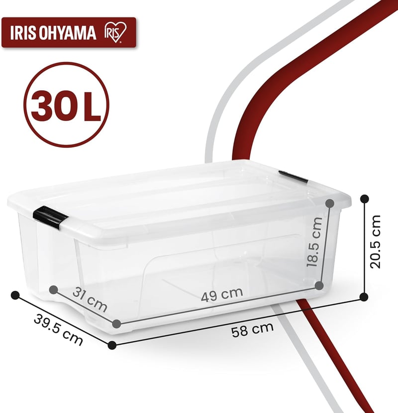 Iris Ohyama 30L Tárolódoboz Fedéllel 6 db Szett, Átlátszó, Ruhaneműtartó