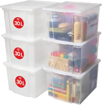 Iris Ohyama 30L Tárolódoboz Szett 6 db Átlátszó Műanyag Stackable 1
