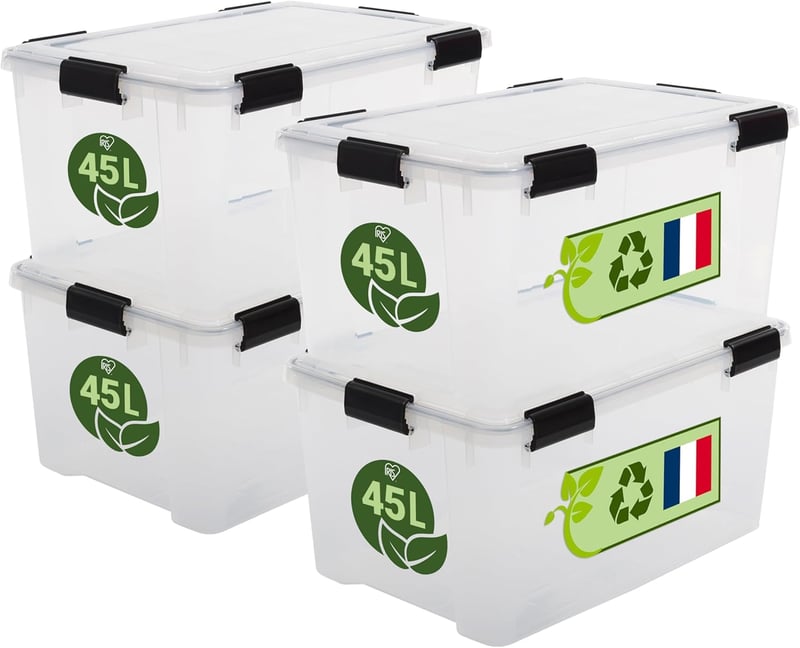 Iris Ohyama 45L Légmentes Tárolódoboz Szett 4 db Átlátszó Vízálló Záródás - 45L x4, Transparent