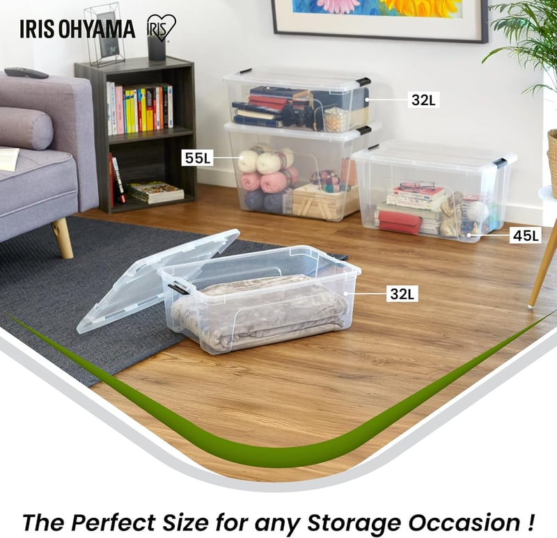 Iris Ohyama 45L Légmentes Tárolódoboz Szett 4 db Átlátszó Vízálló Záródás - 45L x4, Transparent