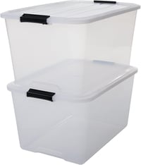 Iris Ohyama 45L Tárolódoboz Szett 2db Átlátszó Rögzítővel Rakható - 45L, Set of 2 1