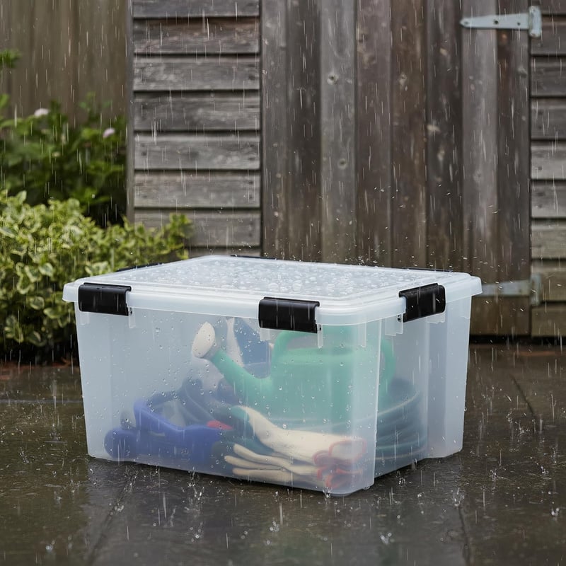 Iris Ohyama 50L légmentes tárolódoboz szett 2db 6 klippel, rakható - Transparent, 50L x2