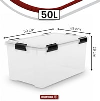 Iris Ohyama 50L légmentes tárolódoboz szett 2db 6 klippel, rakható - Transparent, 50L x2 2