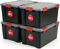 Iris Ohyama 50L Tárolódoboz Szett 4 db Fekete Vízálló Záras Fedéllel Stackelhető - Black, 50L x4 1