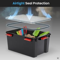 Iris Ohyama 50L Tárolódoboz Szett 4 db Fekete Vízálló Záras Fedéllel Stackelhető - Black, 50L x4 3