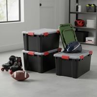 Iris Ohyama 50L Tárolódoboz Szett 4 db Fekete Vízálló Záras Fedéllel Stackelhető - Black, 50L x4 4