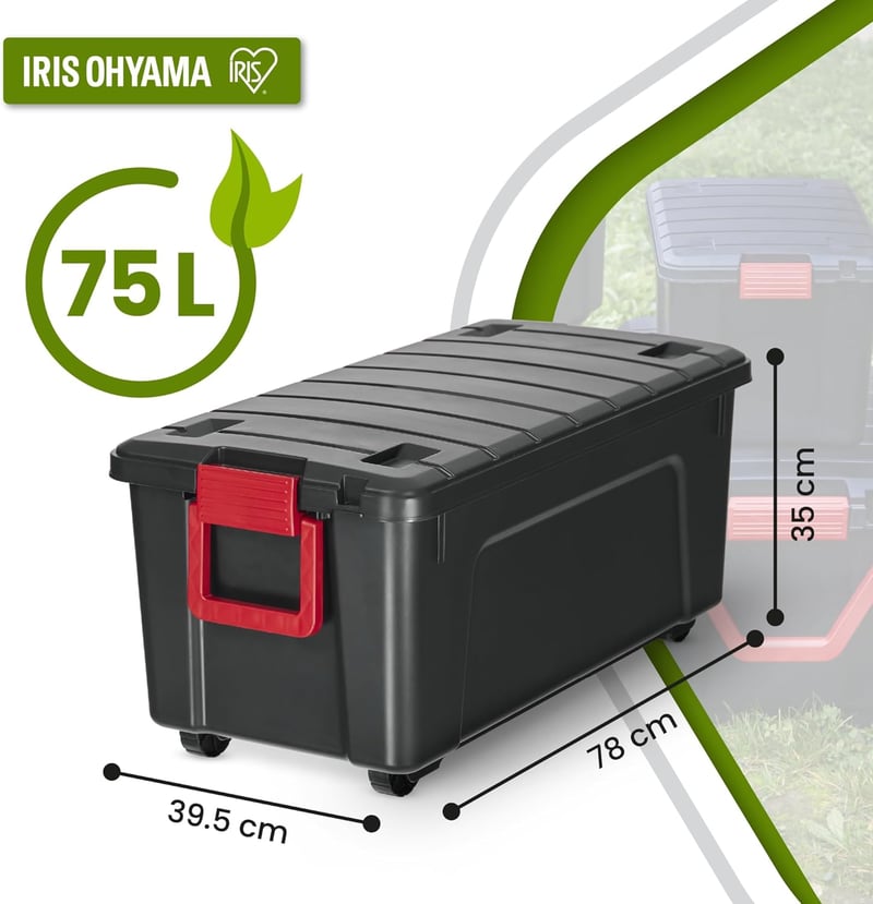 Iris Ohyama 75L fekete tárolódoboz, erős záródással és fogantyúval, rakható - 75L x1