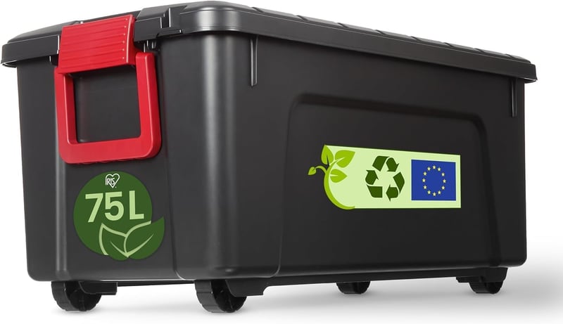 Iris Ohyama 75L fekete tárolódoboz, erős záródással és fogantyúval, rakható - 75L x1