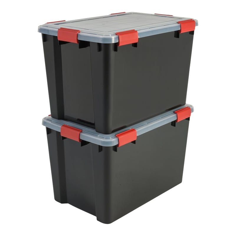 Cutie de depozitare ermetică din plastic Iris Ohyama AT-LD cu capac, 70L, 2 buc., Negru, Închidere cu clips etanșă, Stivuibilă, Fără BPA