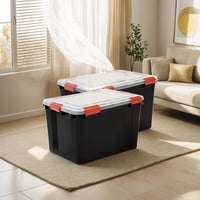 Cutie de depozitare ermetică din plastic Iris Ohyama AT-LD cu capac, 70L, 2 buc., Negru, Închidere cu clips etanșă, Stivuibilă, Fără BPA 5