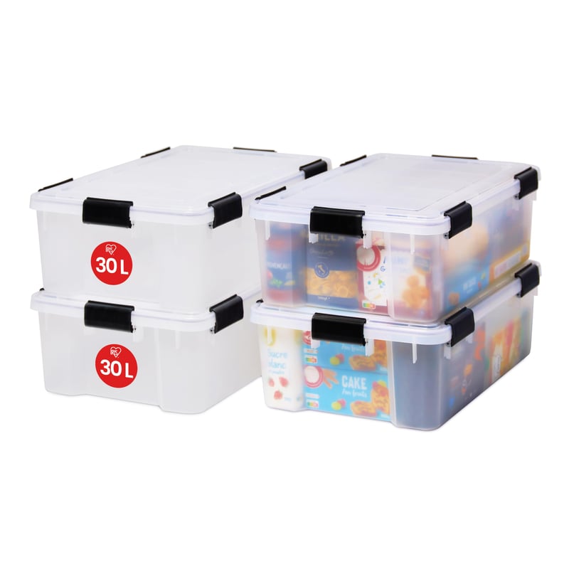 Iris Ohyama AT-LS Légmentes Tárolódoboz Tetővel, 30 L, 4 db, Átlátszó, Vízálló, Egymásra Rakható, Porálló, BPA-mentes