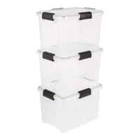 Set 3 Cutii de Depozitare din Plastic Iris Ohyama AT-SD, Etanșe cu Capac, 20 L, Transparent, Închidere Ermetică, Cleme Antiderapante, Stivuibile 1
