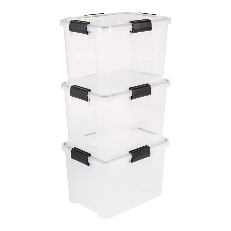 Set 3 Cutii de Depozitare din Plastic Iris Ohyama AT-SD, Etanșe cu Capac, 20 L, Transparent, Închidere Ermetică, Cleme Antiderapante, Stivuibile