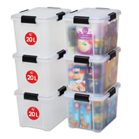 Iris Ohyama AT-SD Hermetička plastična kutija za pohranu s poklopcem, 20 L, set od 6 komada, prozirna, vodootporno zatvaranje na kopče, složiva, otporna na prašinu, bez BPA 1