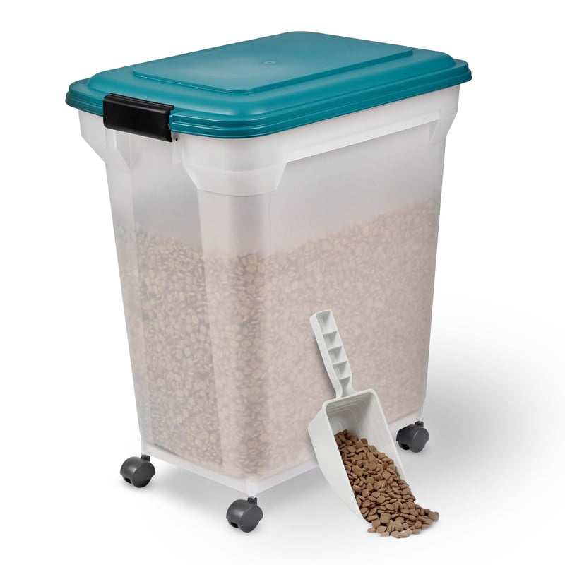 Iris Ohyama ATS-L Vzduchotesný zásobník na krmivo pre psov s kolieskami, 40 l/15 kg, káčacia modrá, bez BPA, pre psov a mačky