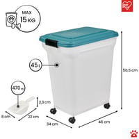 Iris Ohyama ATS-L Vzduchotesný zásobník na krmivo pre psov s kolieskami, 40 l/15 kg, káčacia modrá, bez BPA, pre psov a mačky 2