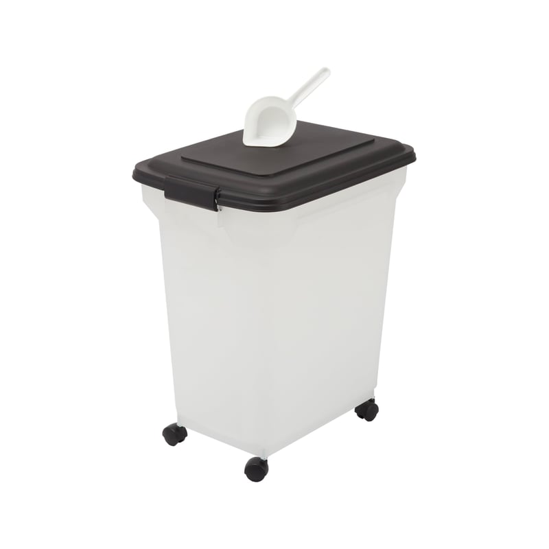 Vzduchotesný zásobník na krmivo pre psov Iris Ohyama ATS-L s kolieskami, 45 l / 15 kg, čierny, nádoba na suché krmivo s lopatkou, bez BPA, pre psov a mačky