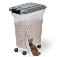 Iris Ohyama ATS-M Vzduchotesný zásobník na krmivo pre psov s kolieskami, 18 l/7 kg, sivý, nádoba na suché krmivo bez BPA s lopatkou, pre psov a mačky 1