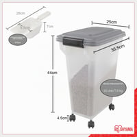 Iris Ohyama ATS-M Vzduchotesný zásobník na krmivo pre psov s kolieskami, 18 l/7 kg, sivý, nádoba na suché krmivo bez BPA s lopatkou, pre psov a mačky 2