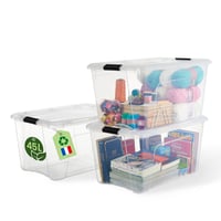 Iris Ohyama BSB-45 Plastična kutija za pohranu s poklopcem 45L, set od 3 komada, prozirna, 98% reciklirana plastika, s kopčama za zatvaranje i ručkom 1