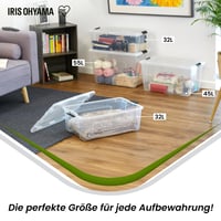 Iris Ohyama BSB-50 Úložný box s vekom, 45 l, sada 4 ks, priehľadný, stohovateľný, s úchytkami, plast bez obsahu BPA, spálňa, kancelária 6