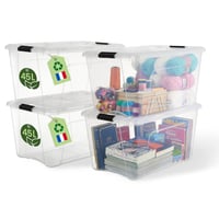 Iris Ohyama BSB-50 Úložný box s vekom, 45 l, sada 4 ks, priehľadný, stohovateľný, s úchytkami, plast bez obsahu BPA, spálňa, kancelária 1