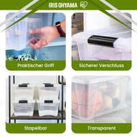 Iris Ohyama BSB-50 Úložný box s vekom, 45 l, sada 4 ks, priehľadný, stohovateľný, s úchytkami, plast bez obsahu BPA, spálňa, kancelária 3