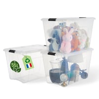 Iris Ohyama BSB-55 Prozirna plastična kutija za pohranu s poklopcem, 55L, 3 komada, 98% reciklirani materijal, kopče za zatvaranje, ručka, mogućnost slaganja 1