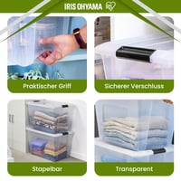 Iris Ohyama BSB-55 Kutija za pohranu s poklopcem, 55L, set od 4 komada, prozirna, složiva, s ručkama, plastika bez BPA, za spavaću sobu, ured 4