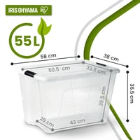 Iris Ohyama BSB-55 Prozirna plastična kutija za pohranu s poklopcem, 55L, 3 komada, 98% reciklirani materijal, kopče za zatvaranje, ručka, mogućnost slaganja 2